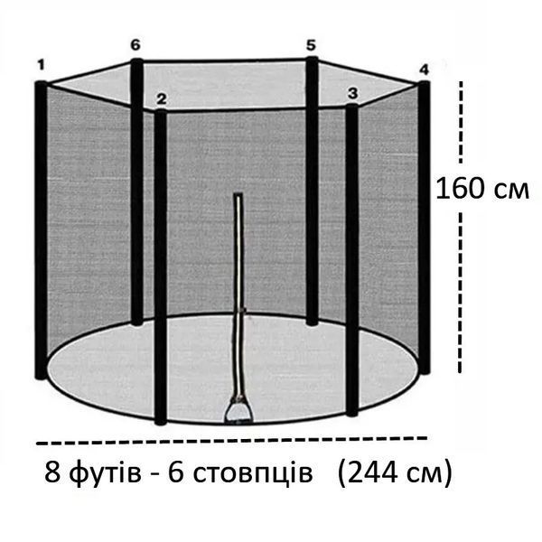 Захисна сітка для батута 244-252 см (8 ft) 6 стійок, зовнішня SJNET8 фото